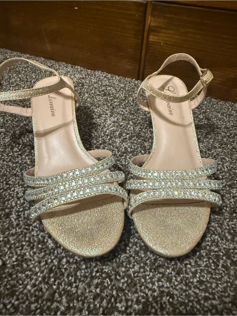 Sparkle Strappy Ankle-Heel Sandals in Champagne Glitter - Picture 3 of 7